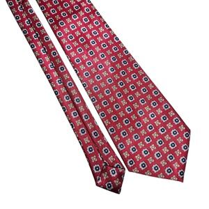 Gold City Red Geometric Pattern Silk Hand Made Mens Neck Tie Formal Business 90s